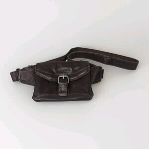 SPIKES AND SPARROW Brown Leather Waist Bag W Buckle Fanny Pack Mini Purse